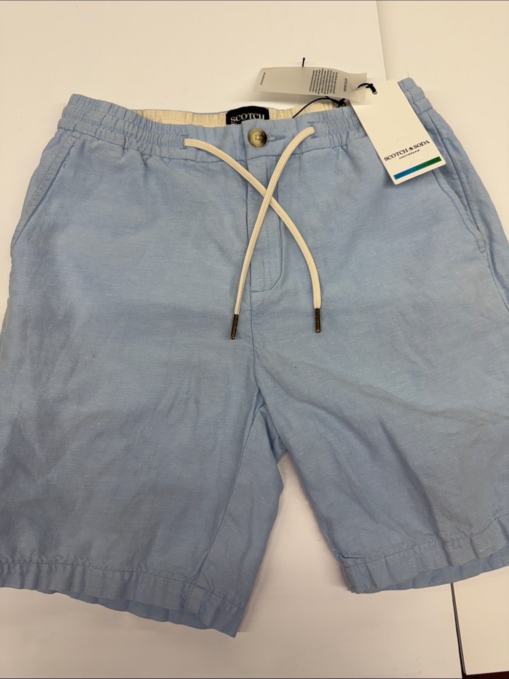 Scotch & Soda Light Blue Elastic Waist Drawstring Shorts NEW Size Medium